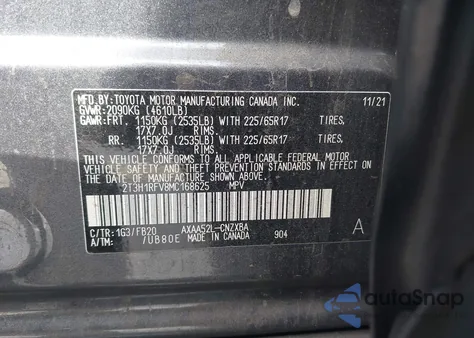 2021 Toyota Rav4 Le z USA, uszkodzony, nr VIN 2T3H1RFV8MC168625